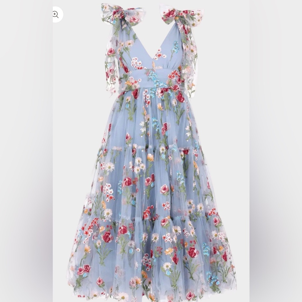 JessaKae Blue Floral Embroidered Midi Dress